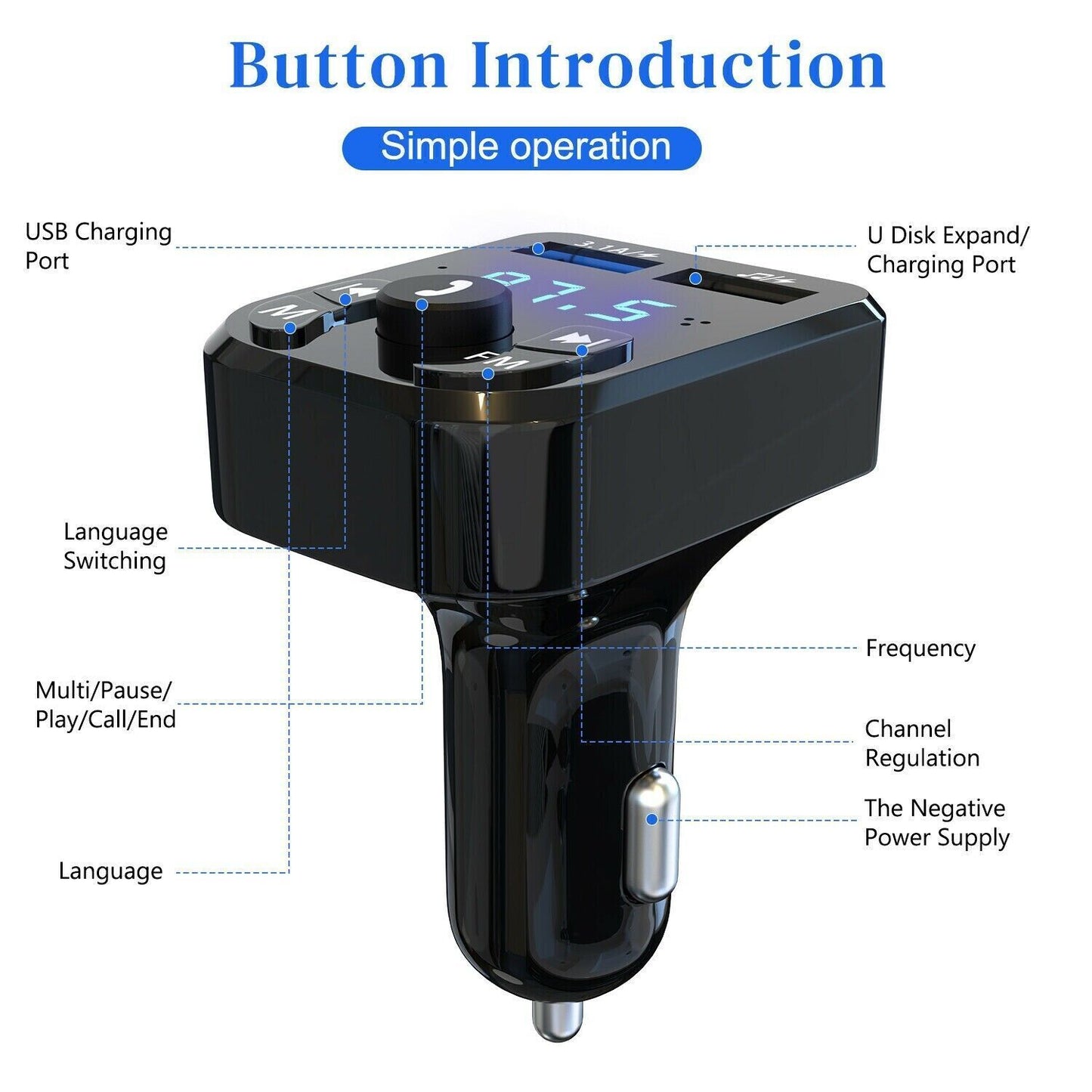 Wireless Car Bluetooth FM Transmitter MP3 Audio USB Charger