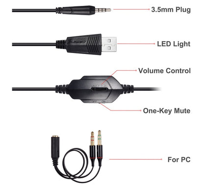 Head-mounted luminous gaming headset with microphone