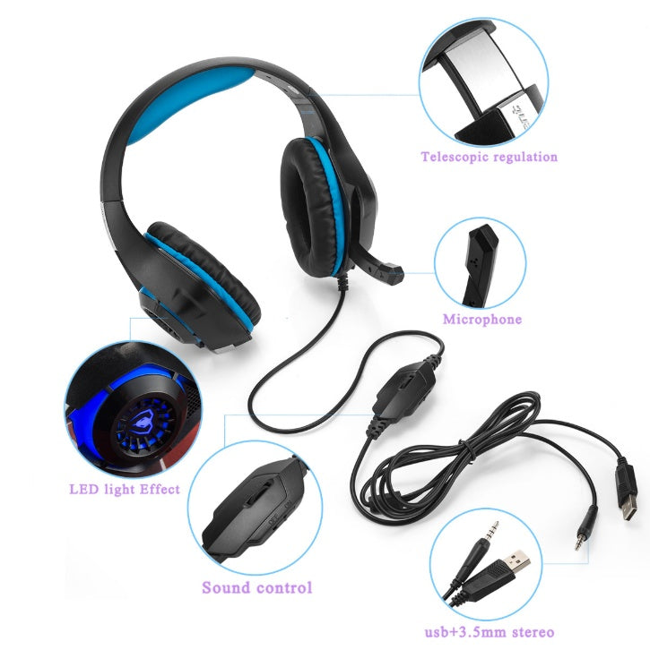 Head-mounted luminous gaming headset with microphone
